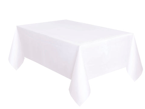 Bright White Solid Rectangular Plastic Table Cover, 54" x 108"