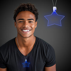 Blue LED Star Pendant Necklaces