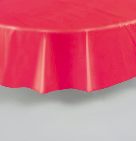 Red Solid Round Plastic Table Cover, 84"