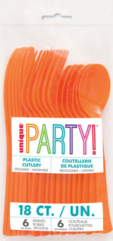 Pumpkin Orange Solid Assorted Plastic Cutlery, 18ct