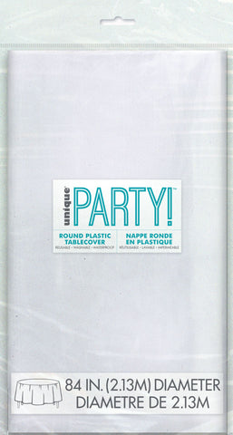 Clear Solid Round Plastic Table Cover, 84"