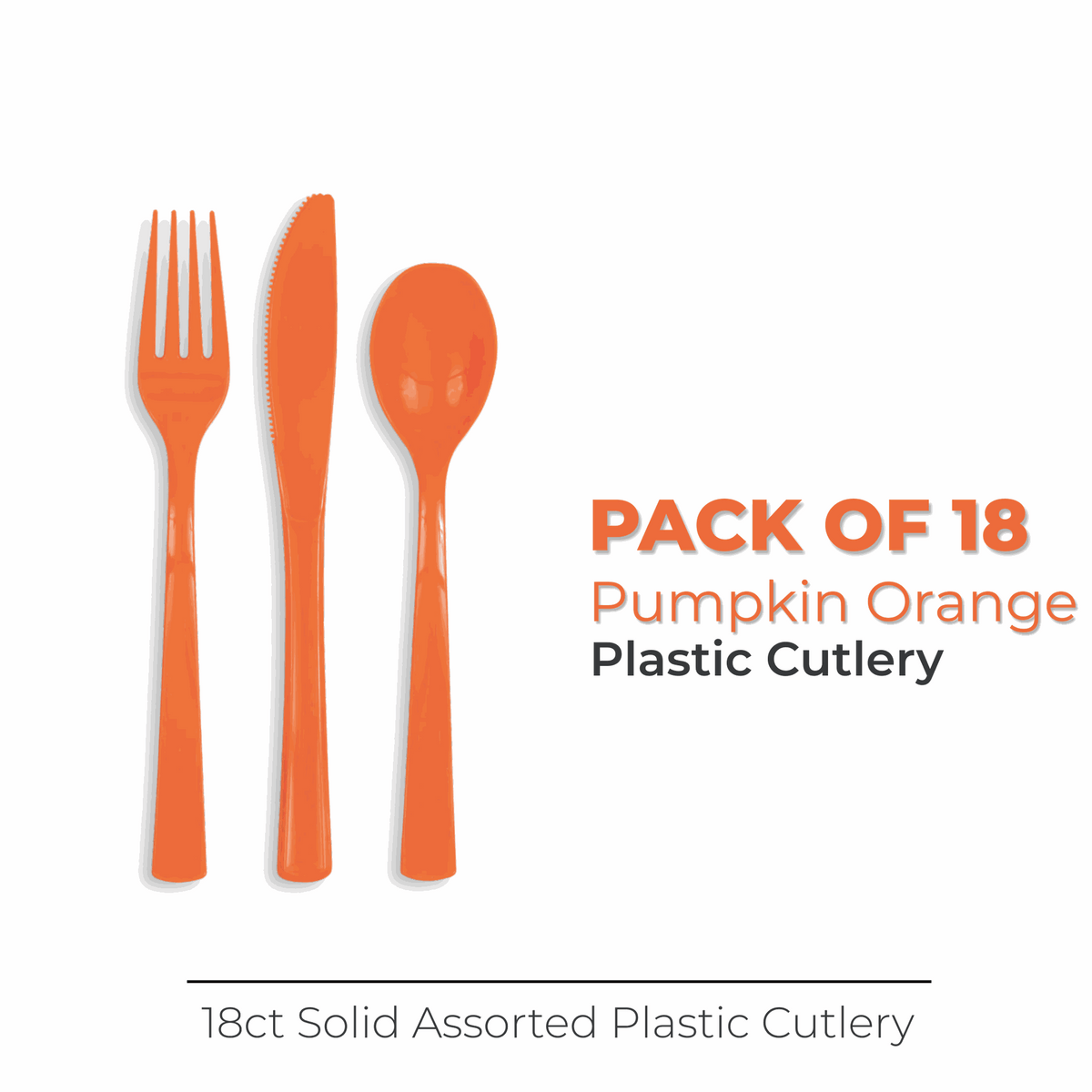 Pumpkin Orange Solid Assorted Plastic Cutlery, 18ct