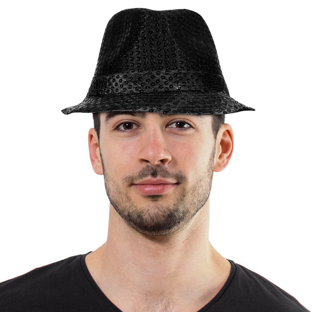 Confetti Sequin Fedora Hat, color black Panitay Black Sequin Hats for Women Men Bulk Western Glitter  main image 4