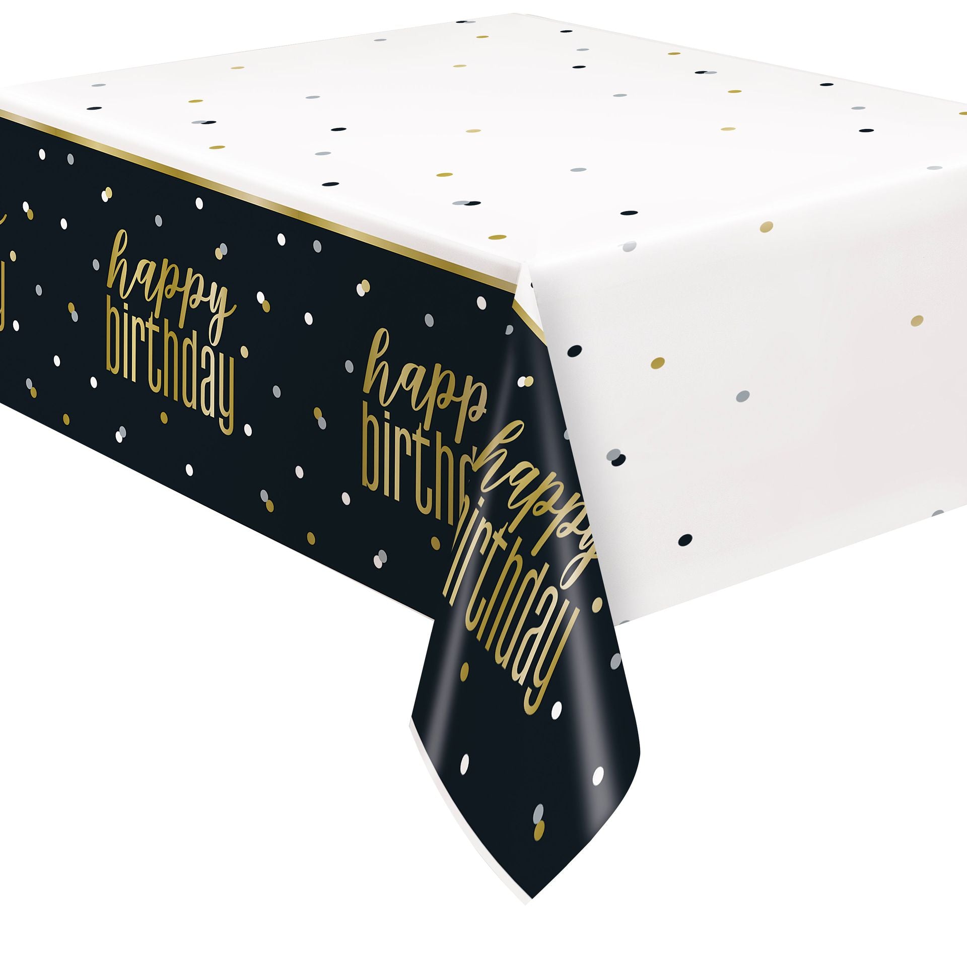 Metallic Happy Birthday Rectangular Plastic Table Cover, 54