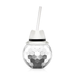 White Fedora Hat Silver Disco Ball Cup with Straw
