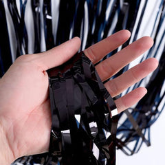 Black Metallic Fringe Table Skirt