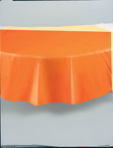 Orange Solid Round Plastic Table Cover, 84"