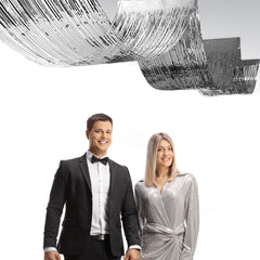 Silver Metallic Fringe Ceiling Curtain