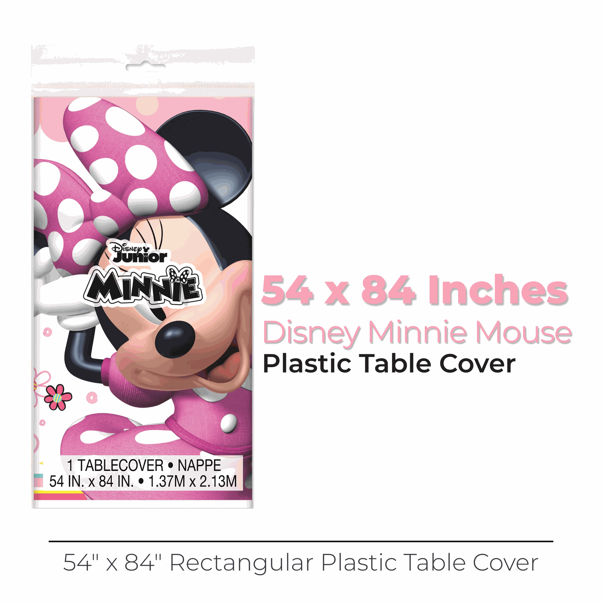 Disney Iconic Minnie Mouse Rectangular Plastic Table Cover, 54