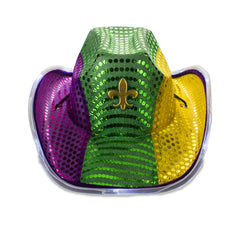 LED Mardi Gras Sequin Cowboy Hat
