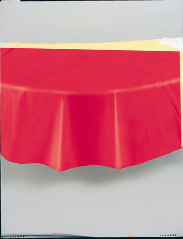 Red Solid Round Plastic Table Cover, 84"