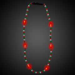 LED Red, Green &  Silver Bead Necklace