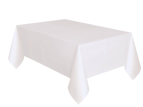 Bright White Solid Rectangular Plastic Table Cover, 54" x 108"
