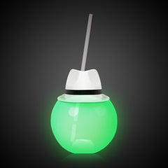 LED White Fedora Hat 20 oz. Ball Cup with Straw