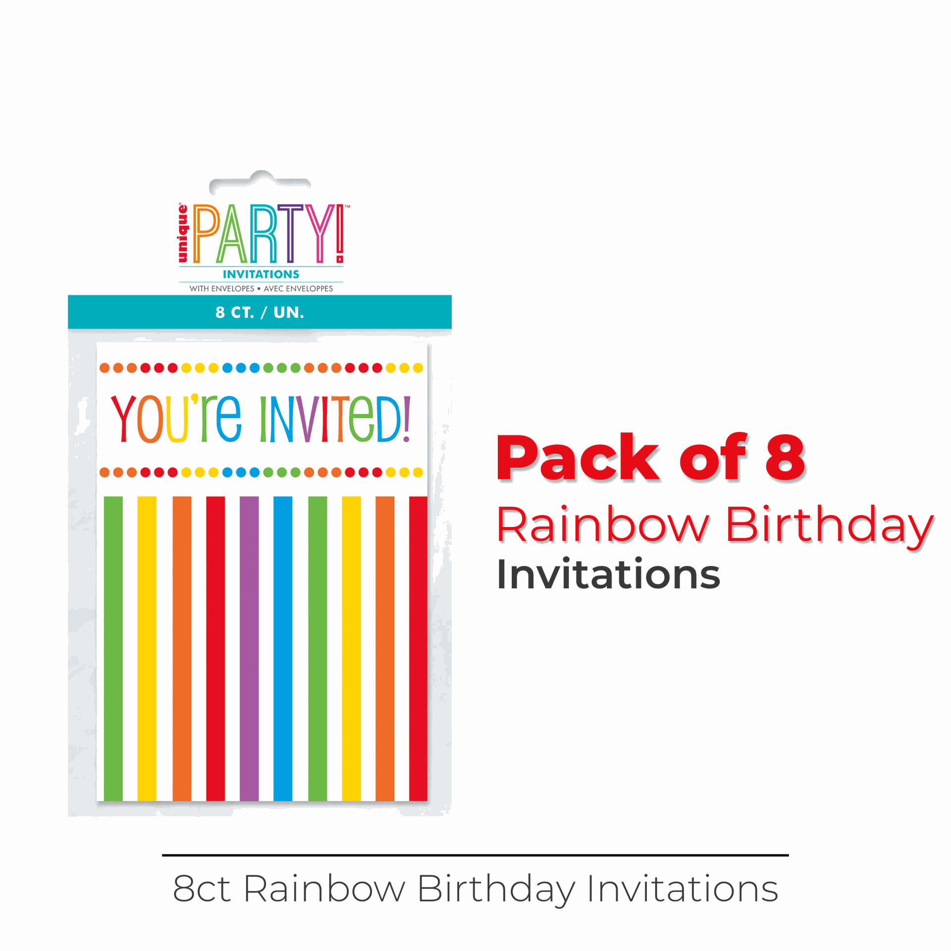 Rainbow Birthday Invitations, 8ct – Windy City Novelties