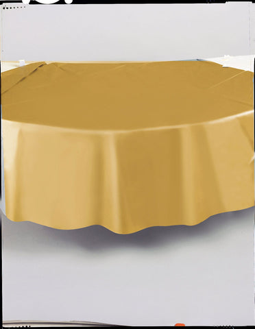 Gold Solid Round Plastic Table Cover, 84"