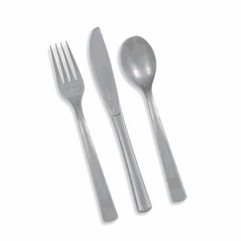 Silver Solid Assorted Plastic Cutlery, 18ct