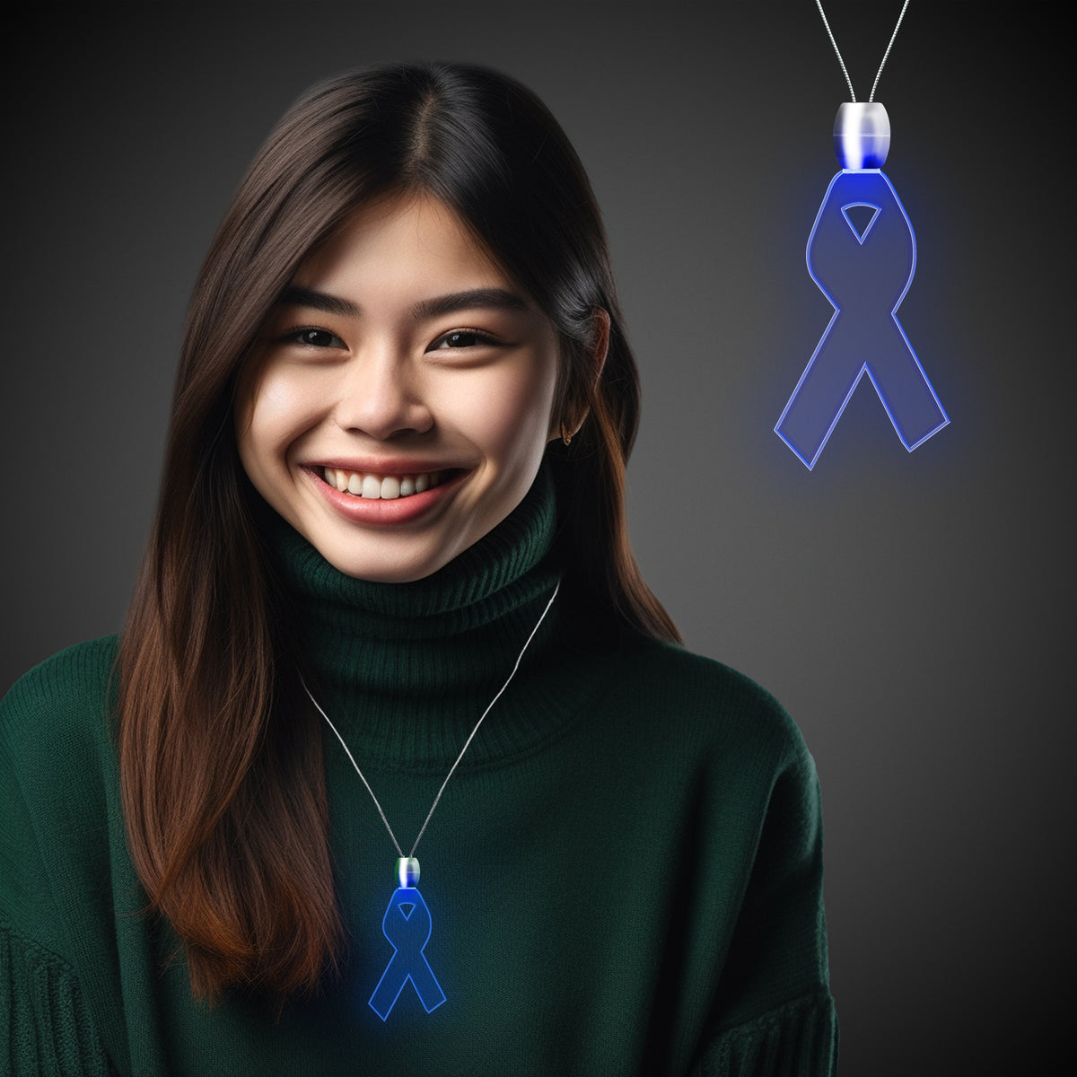 Blue LED Ribbon Pendant Necklaces