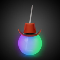 LED Brown Cowboy Hat 20 oz. Ball Cup with Straw