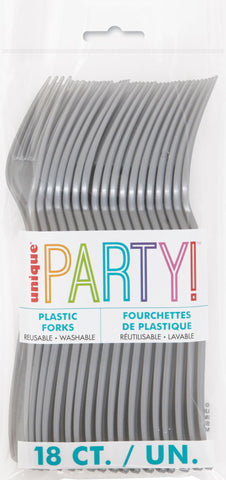 Silver Solid Plastic Forks, 18ct
