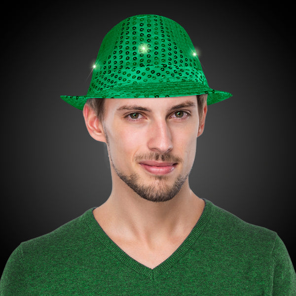 LED Light Up Dark Green Sequin Fedora Hat – Windy City Novelties display picture 3