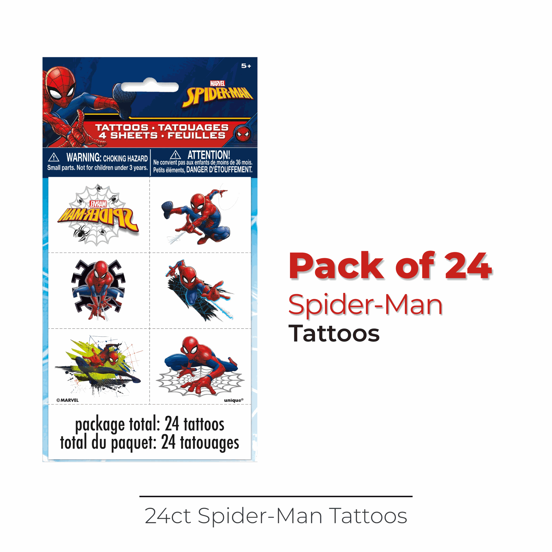 Spider-Man Tattoos, 24ct – Windy City Novelties