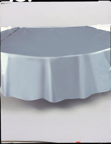 Silver Solid Round Plastic Table Cover, 84"
