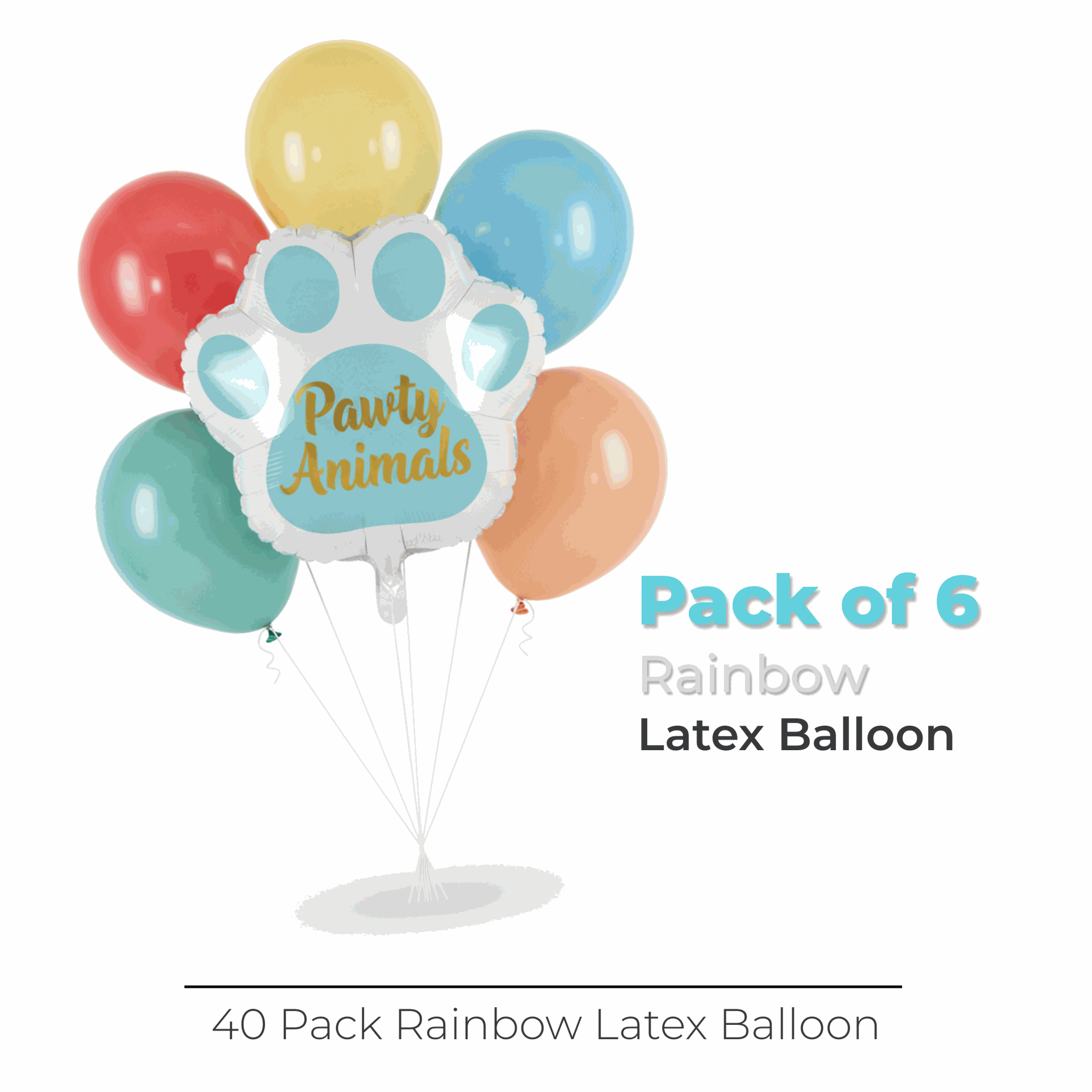 Pawty Animals Paw-Shaped Giant Foil & Latex Balloon Bouquet Kit, 6pc ...