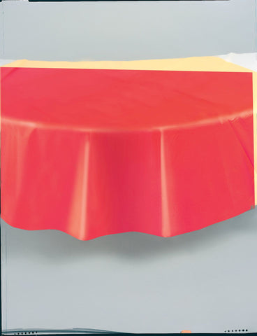 Red Solid Round Plastic Table Cover, 84"