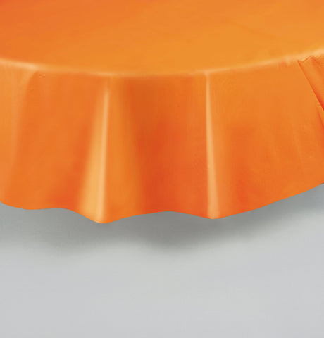 Orange Solid Round Plastic Table Cover, 84"