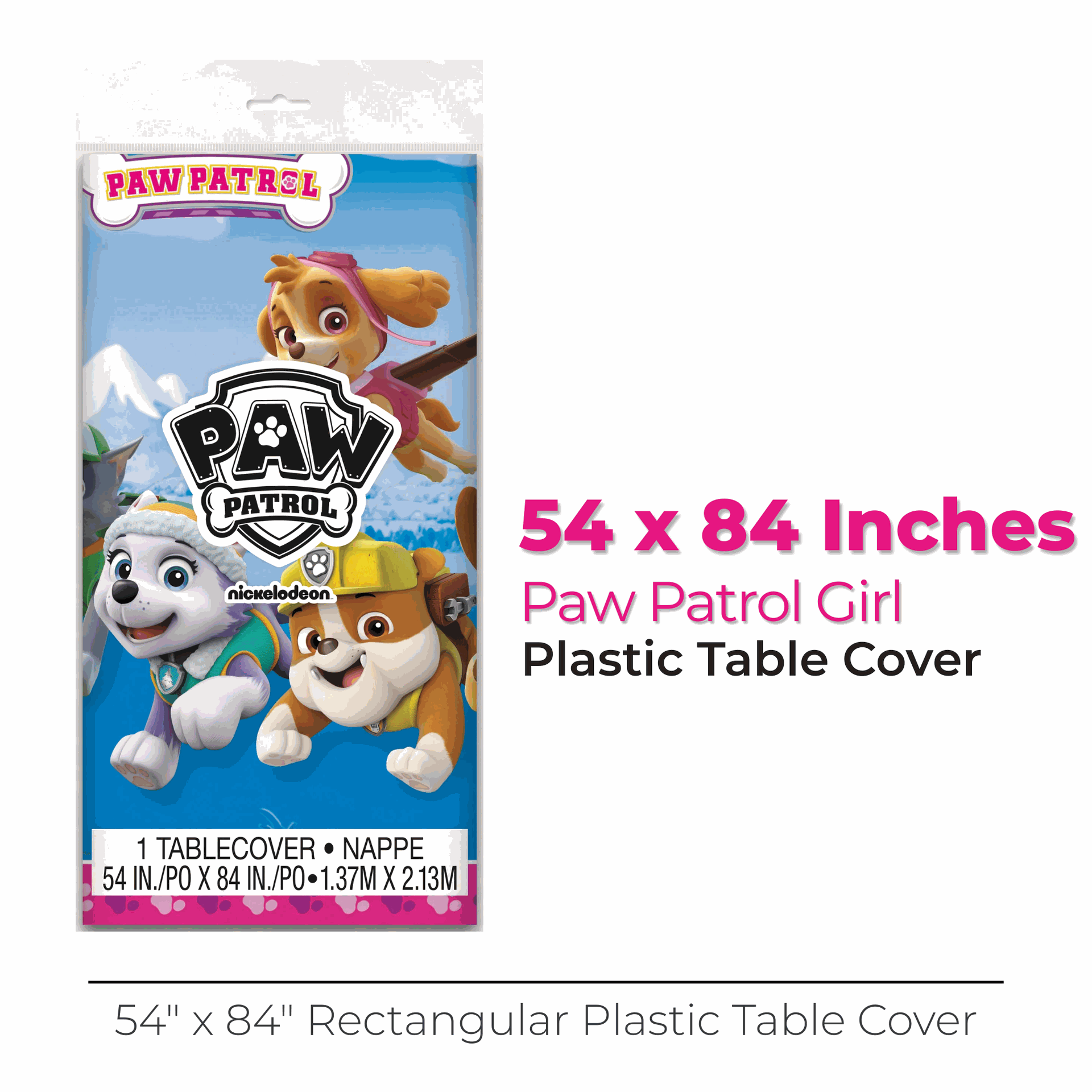Paw Patrol Girl Rectangular Plastic Table Cover, 54
