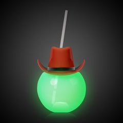 LED Brown Cowboy Hat 20 oz. Ball Cup with Straw