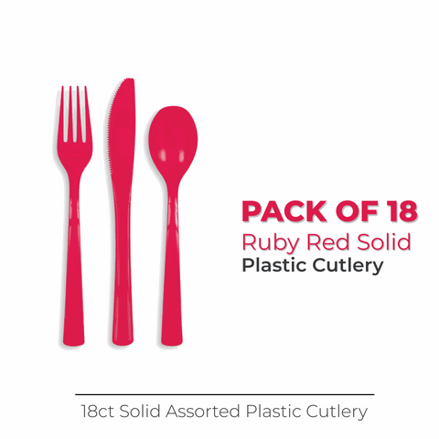 Ruby Red Solid Assorted Plastic Cutlery, 18ct