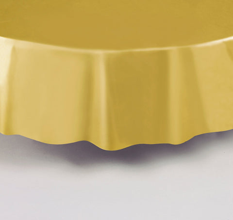 Gold Solid Round Plastic Table Cover, 84"