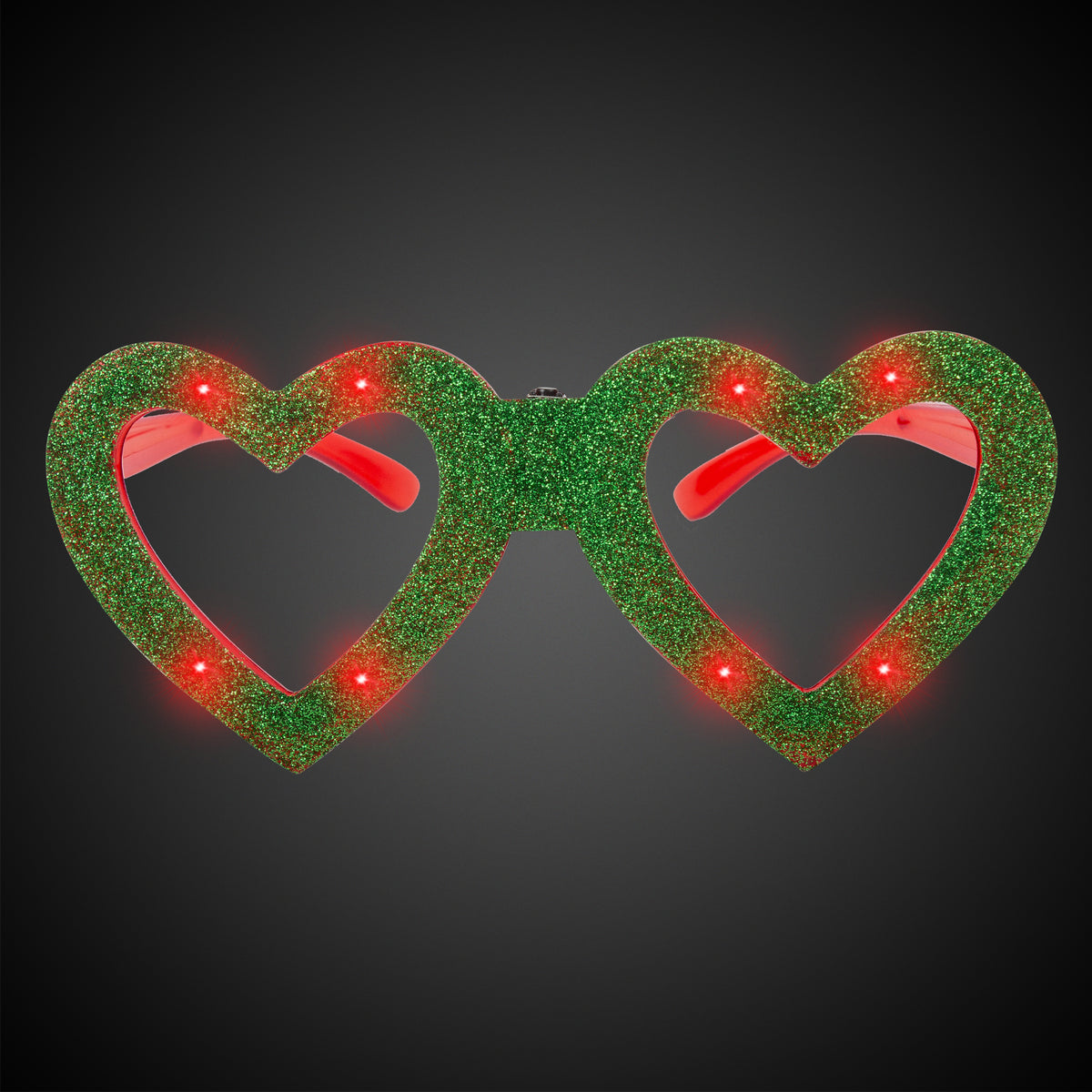 LED Green Heart Glitter Glasses