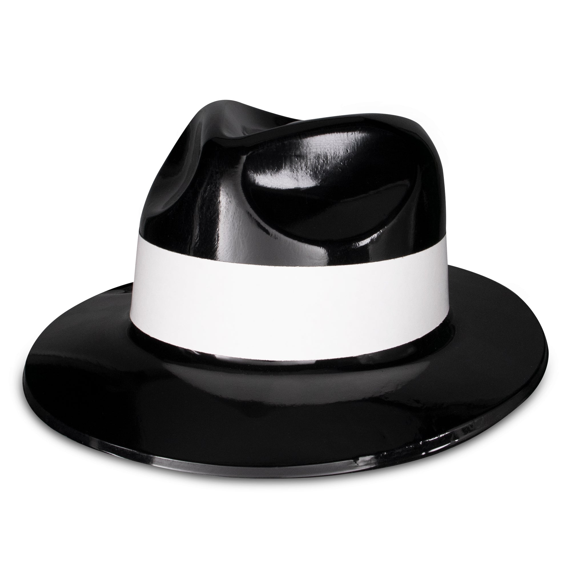 Black Plastic with White Band Fedoras-12 Pack – Windy City Novelties