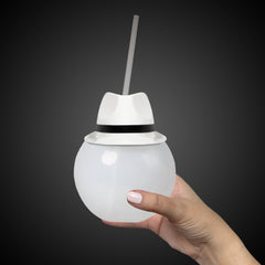 White Fedora Hat 20 oz. Ball Cup with Straw