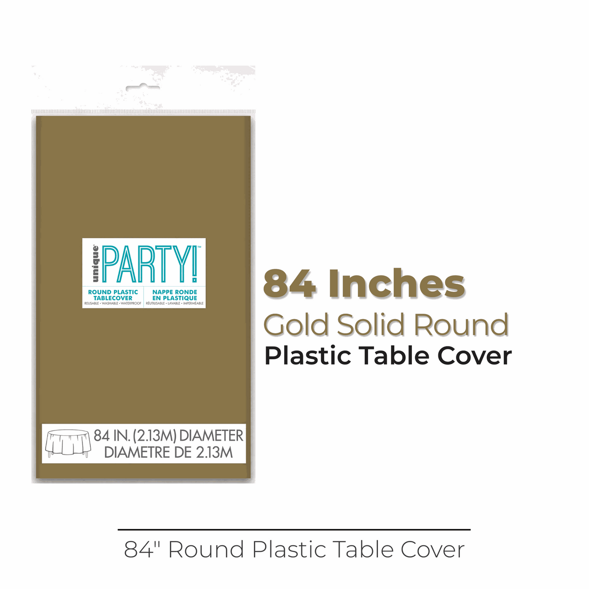 Gold Solid Round Plastic Table Cover, 84"