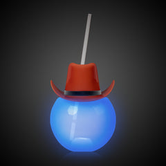 LED Brown Cowboy Hat 20 oz. Ball Cup with Straw