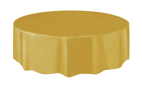 Gold Solid Round Plastic Table Cover, 84"