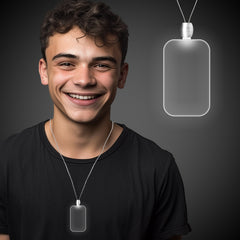 White LED Dog Tag Pendant Necklace