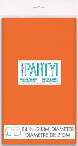 Orange Solid Round Plastic Table Cover, 84"