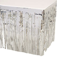 Silver Metallic Fringed Table Skirt