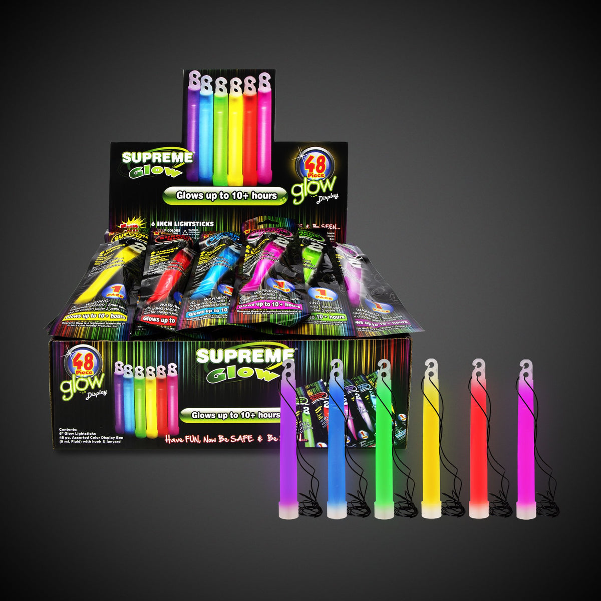 Assorted 6" Glow Sticks Retail Counter Display