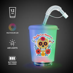 LED Día de Los Muertos 12 oz. Cup with Lid & Straw