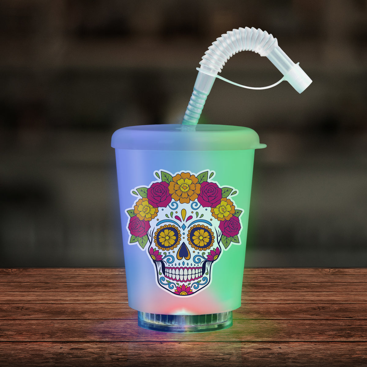 LED Sugar Skull 12 oz. Cup with Lid & Straw