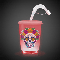 LED Sugar Skull 12 oz. Cup with Lid & Straw