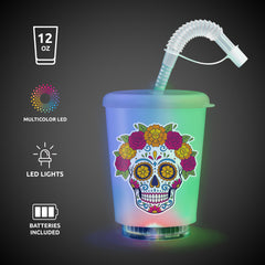 LED Sugar Skull 12 oz. Cup with Lid & Straw