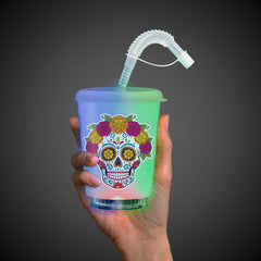 LED Sugar Skull 12 oz. Cup with Lid & Straw