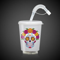LED Sugar Skull 12 oz. Cup with Lid & Straw